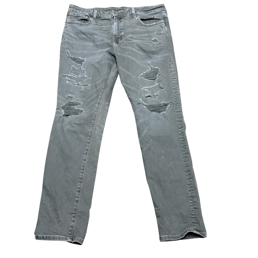 American Eagle Outfitters Mens Jeans Gray Slim Fit‎ Distressed Stretch 36x31